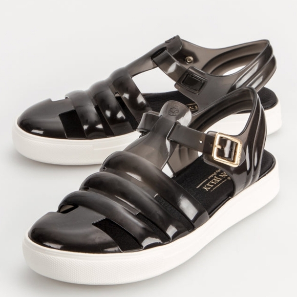 Lemon Jelly Crystal Casual Fisherman Jelly PVC Rubber Sandals Black Size EU 39. - Picture 1 of 16
